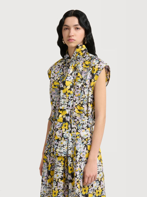 Black poplin sleeveless blouse with Pop Flowers print - Shirts