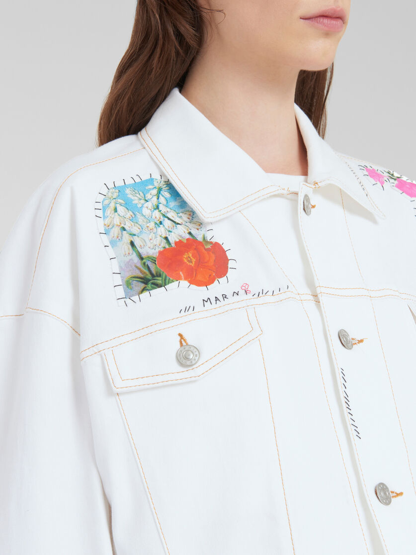 White denim jacket with flower patches - Jackets - Image 4