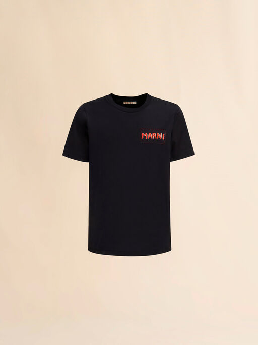 Black organic cotton T-shirt with Marni patch - Shirts