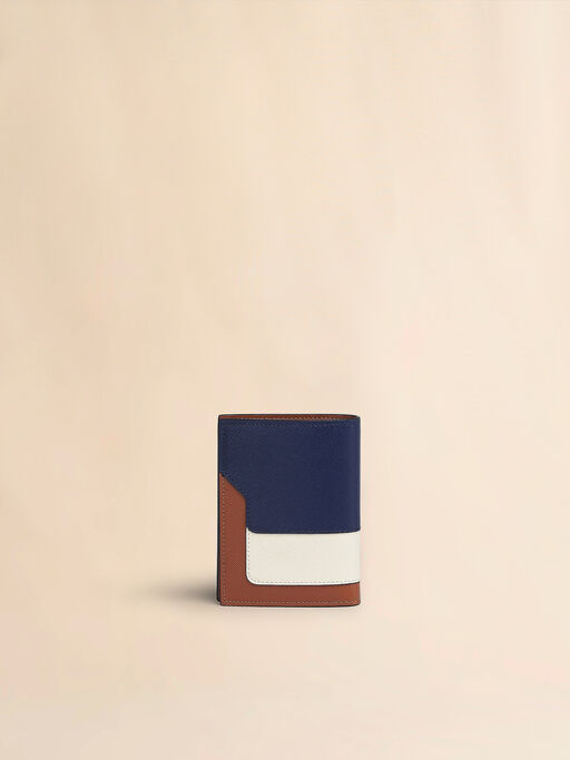 Blue white and brown saffiano leather bi-fold wallet - Wallets