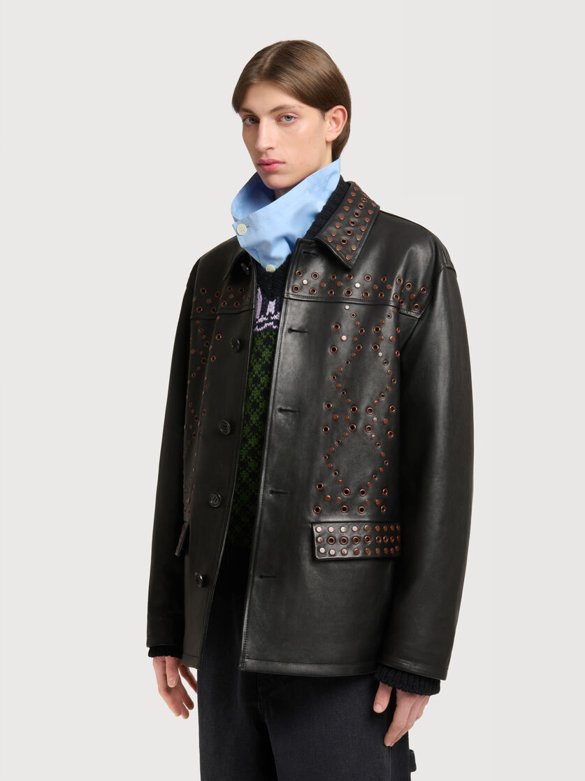 Black leather jacket with studded front, Image 3