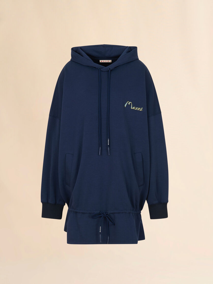 ドローストリングフリル付き ディープブルー コットン スウェットドレス, Image 1