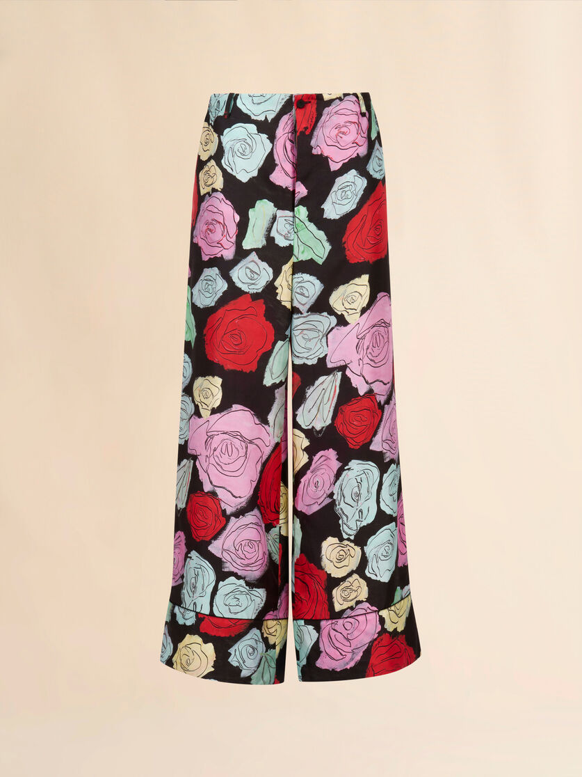 Black silk palazzo trousers with Orion print - Pants - Image 1