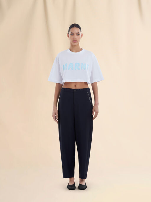 Deep blue tropical wool trousers with Marni Mending - Pants