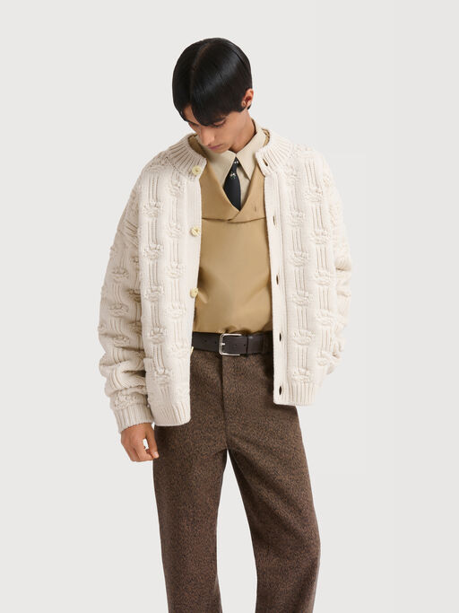 White fisherman wool-cashmere cardigan - Pullovers