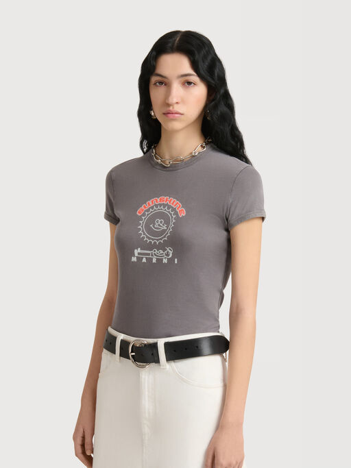Grey cotton T-shirt with sunshine print - T-shirts