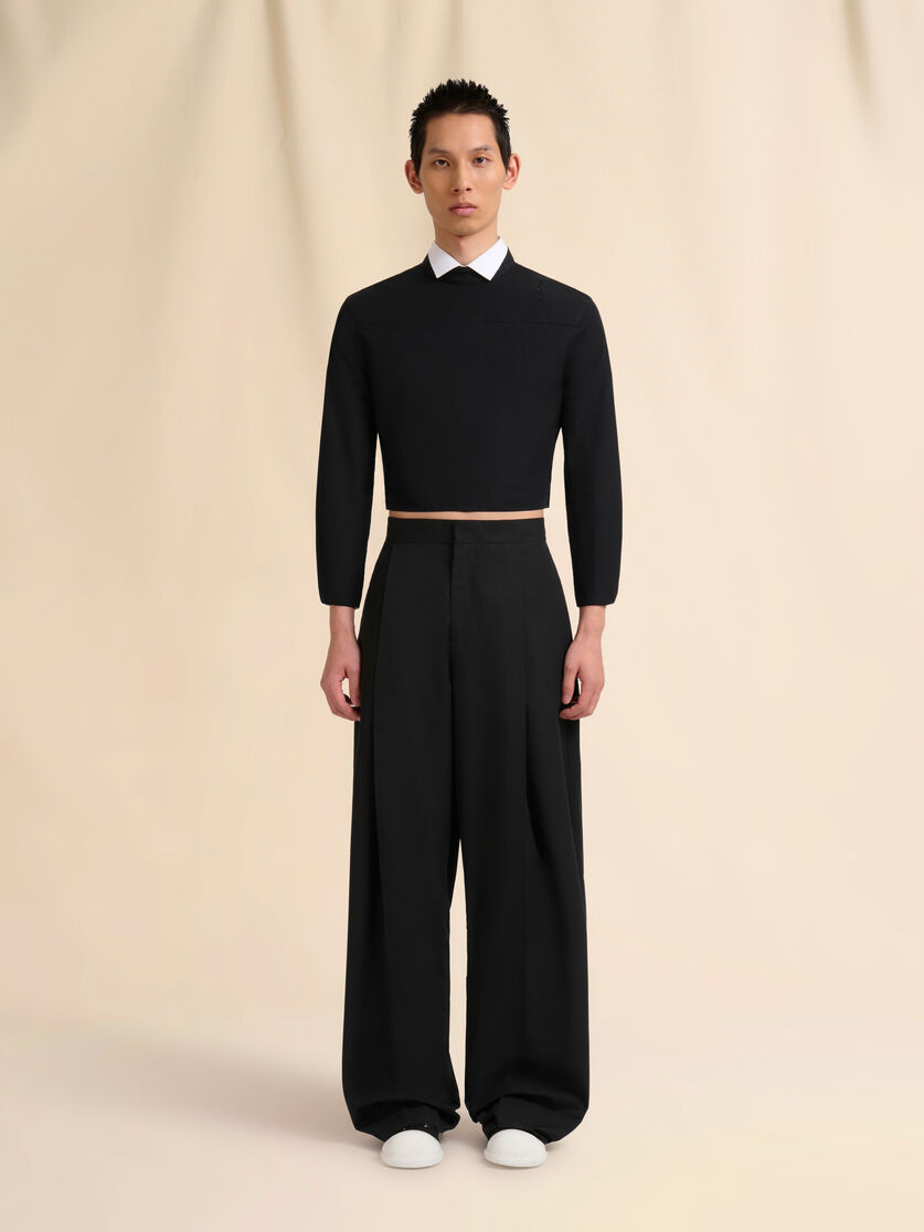 Pantaloni in popeline nero con maxi pieghe - Pantaloni - Image 2