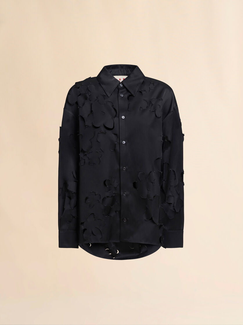 Camicia in duchesse indaco con dettagli cut-out - Camicie - Image 1