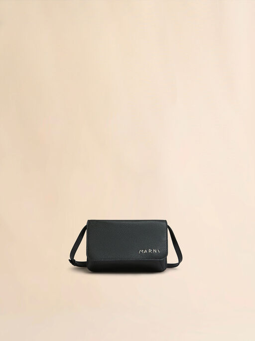 Black leather shoulder bag with Marni Mending - Pochettes
