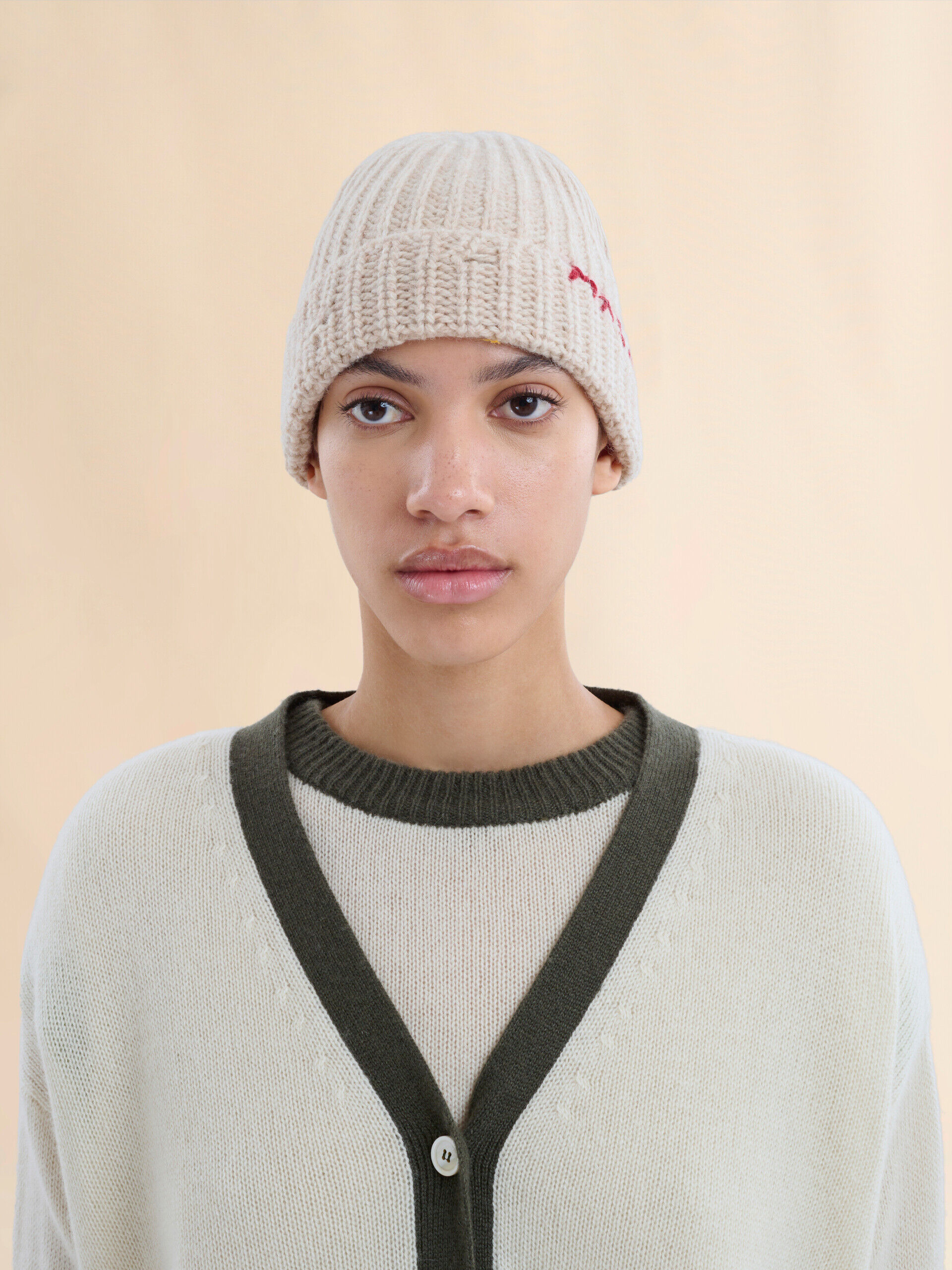 Oat Shetland wool beanie with Marni Mending | Marni