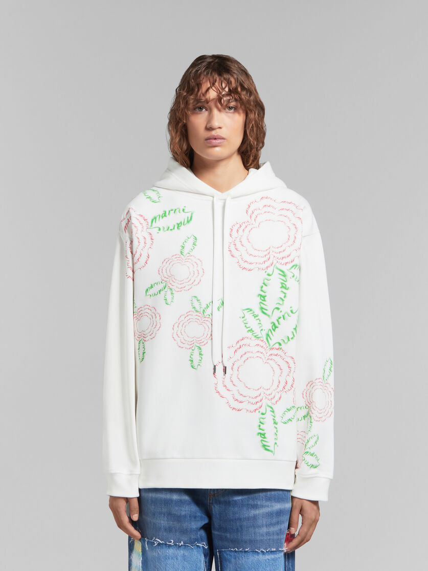 White cotton hoodie with Marni poppies - Sweaters - Image 2