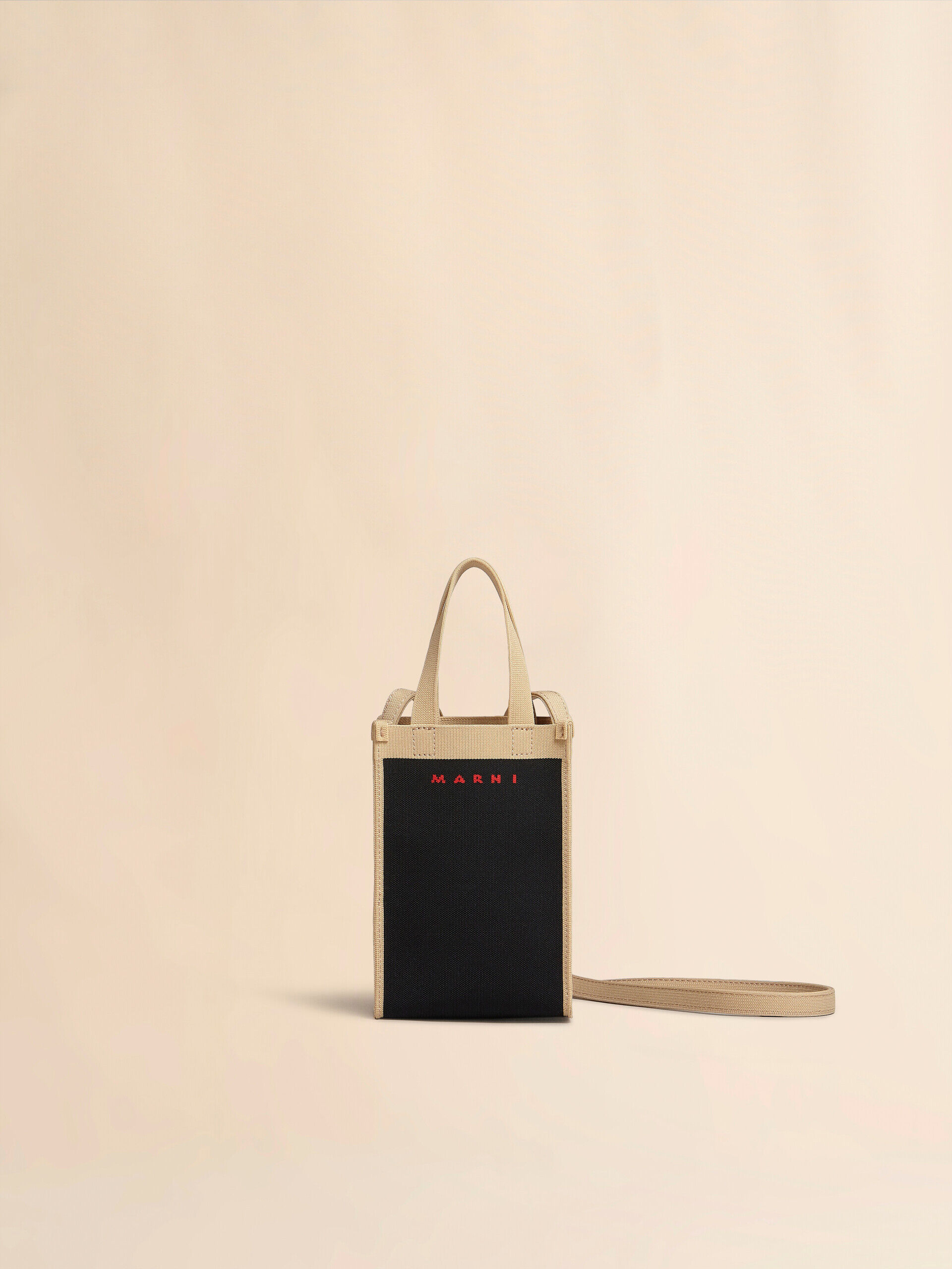 ブラック、ベージュ ジャカード製ミニショルダーバッグ | Marni
