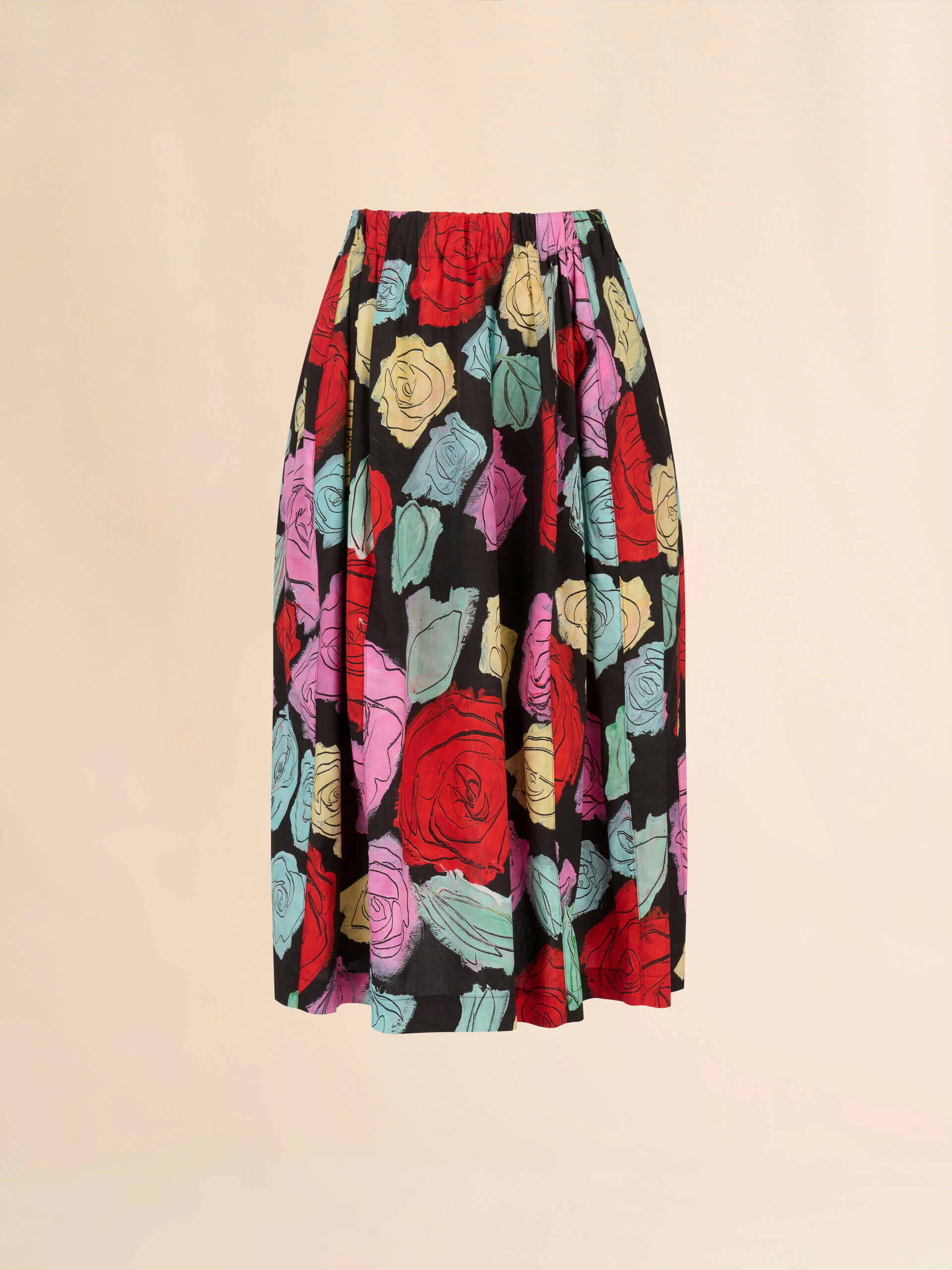 Poplin midi skirt with balck and white Pop Fields motif | Marni