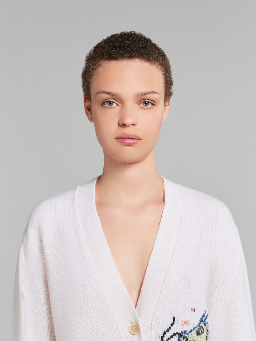 White wool-cashmere blend cardigan with jacquard dragon - Pullovers - Image 4