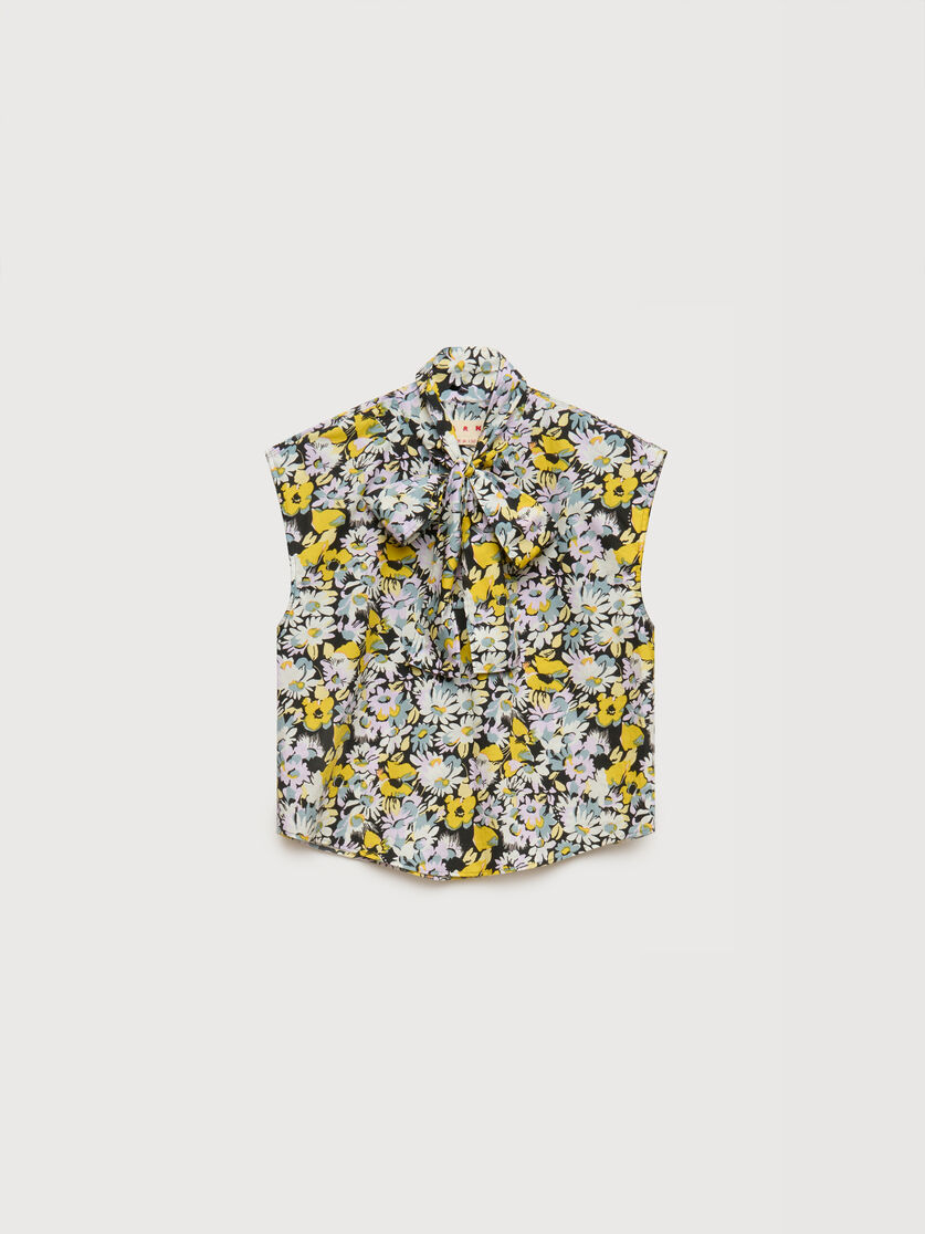 Black poplin sleeveless blouse with Pop Flowers print, Image 1