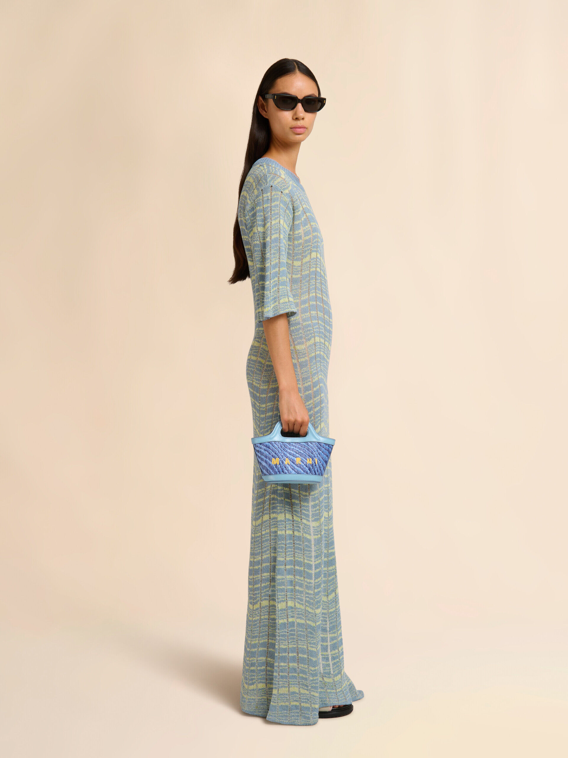 Blue wavy raffia-effect Tropicalia micro bag | Marni