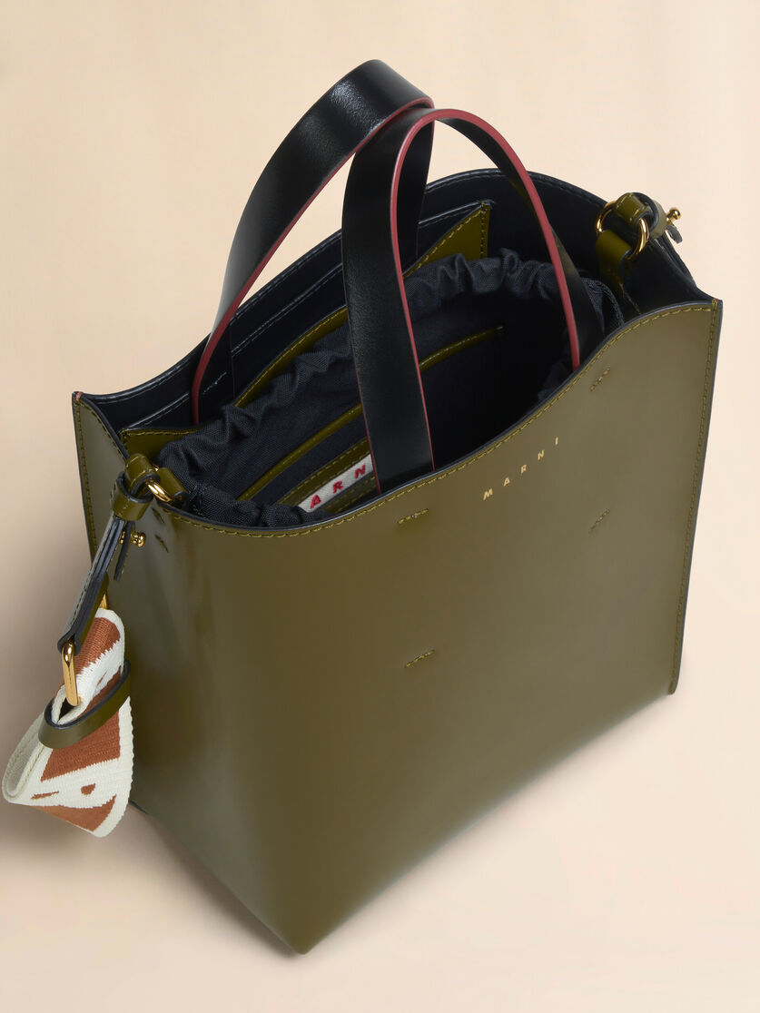 Deep green brown and black leather Museo mini bag - Shopping Bags - Image 4