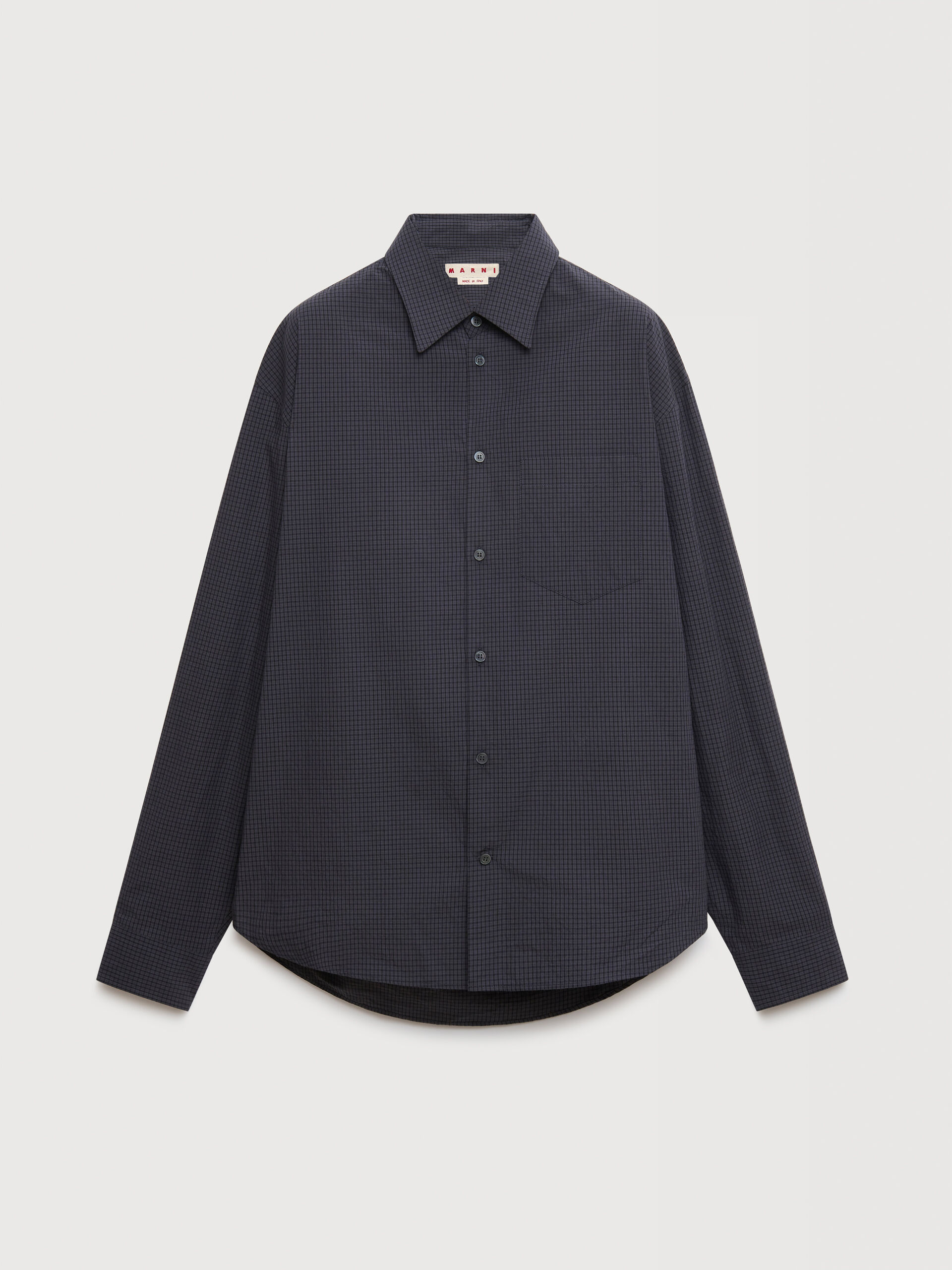Marni Uomo Grigio Camicia In Popeline A Quadri Scuro