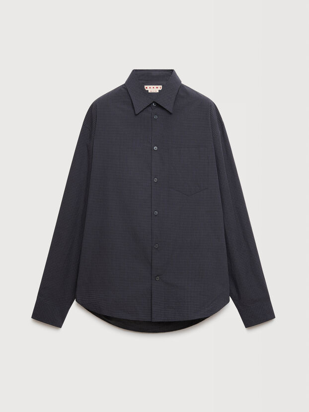 Camicia in popeline a quadri grigio scuro - Camicie