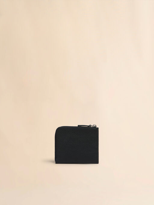 Black leather zip-around wallet with Marni Mending embroidery - Wallets