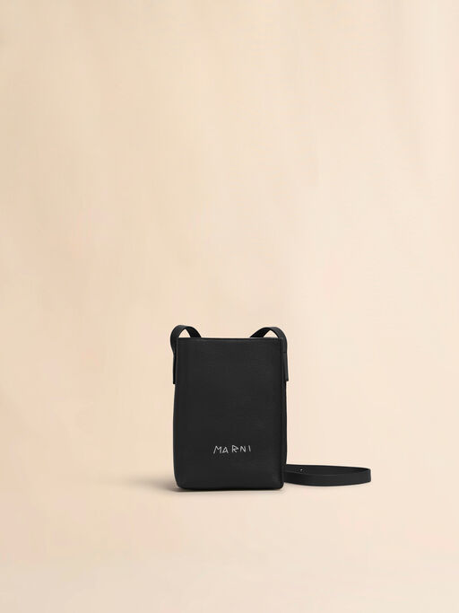 Black leather Museo Nano Bag with Marni Symbol embroidery - Shoulder Bag