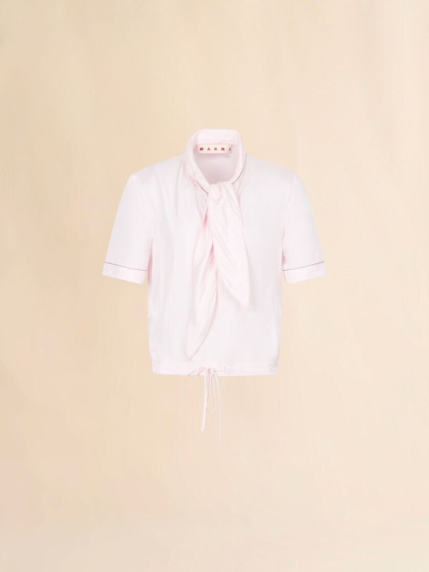 Pink viscose twill top with neck tie, Image 1