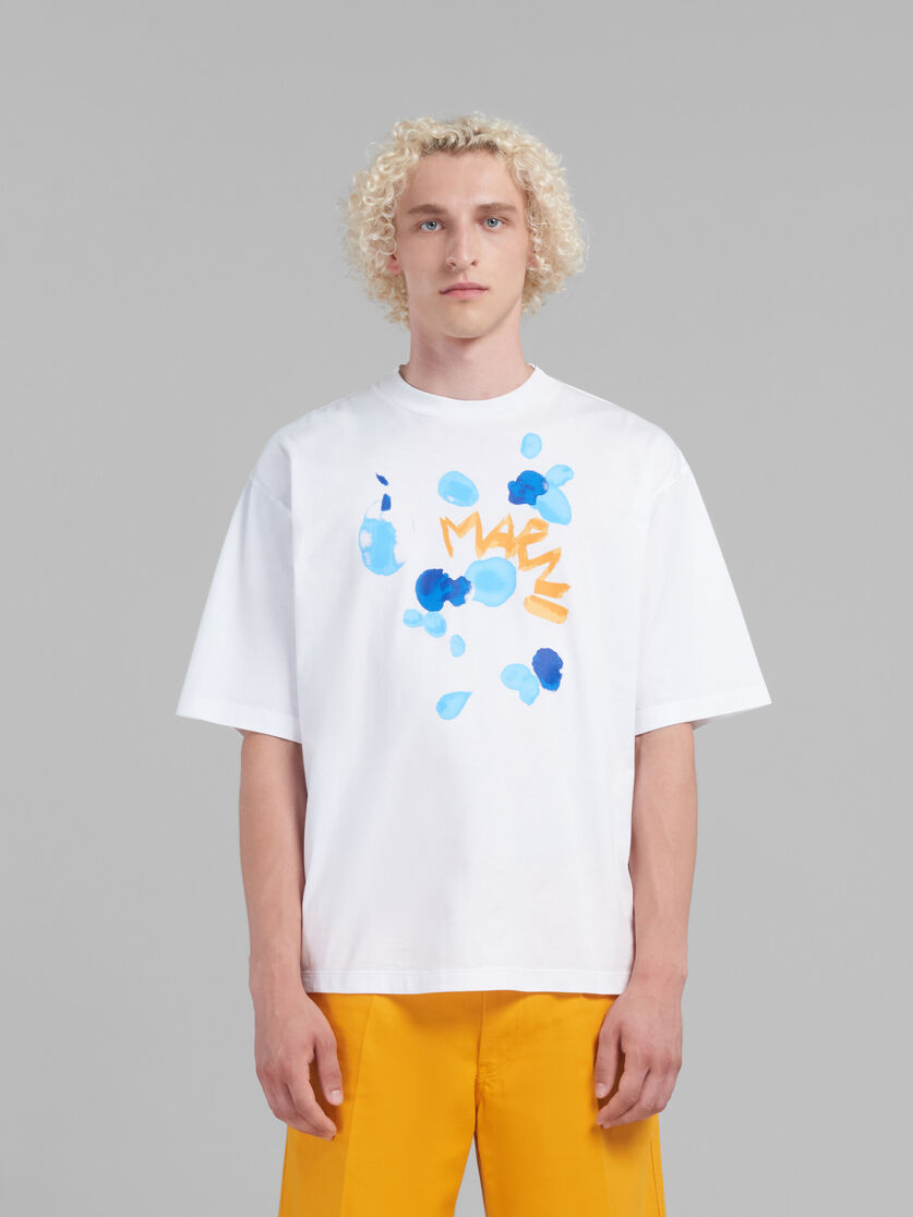 Camiseta blanca de algodón ecológico con estampado Marni Dripping - Camisetas - Image 2
