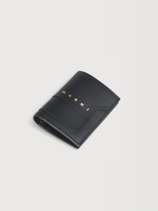 ブラック サフィアーノレザー二つ折りウォレット - 財布
