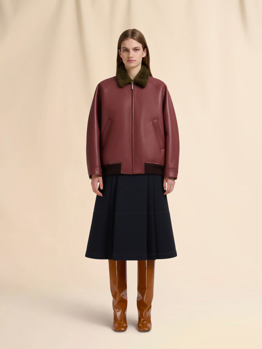 Burgundy leather jacket with shearling collar - Jackets - Image 2