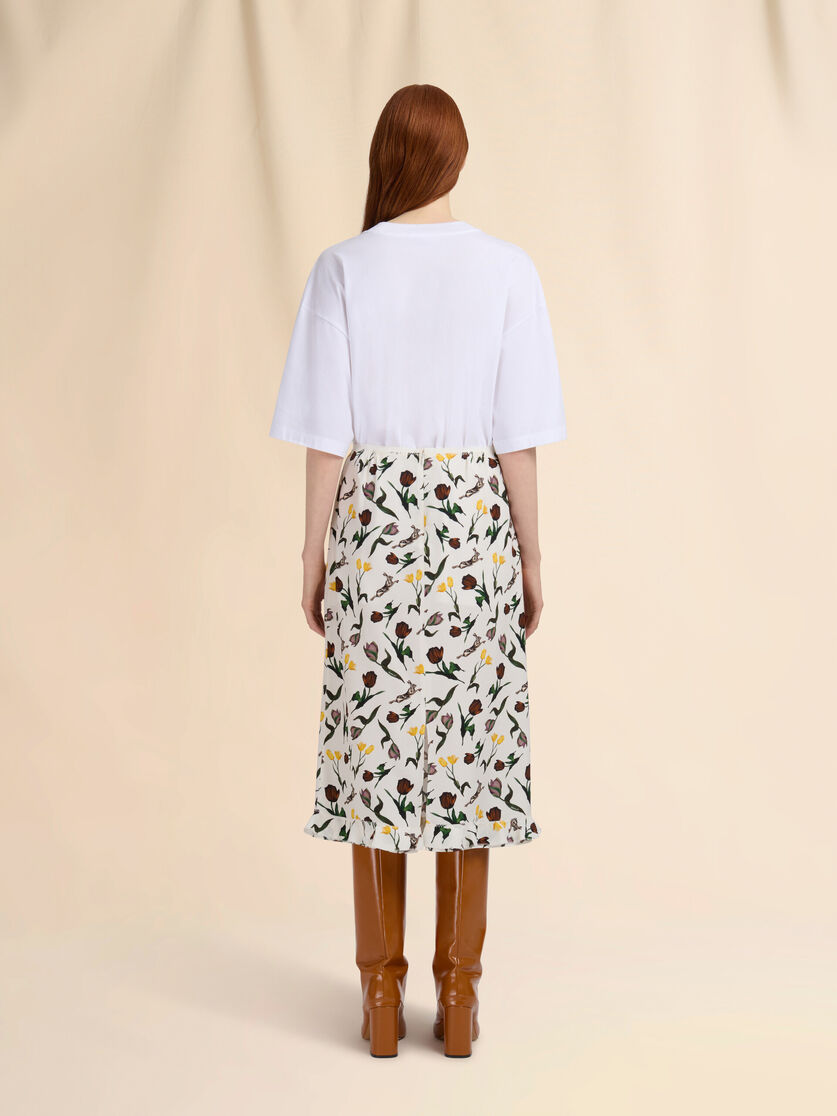 Cream envers satin midi skirt with Tulips and Hares print - Skirts - Image 3