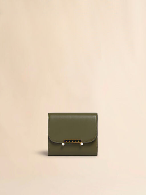 ディープグリーン レザー製 Envelope 三つ折りウォレット - 財布