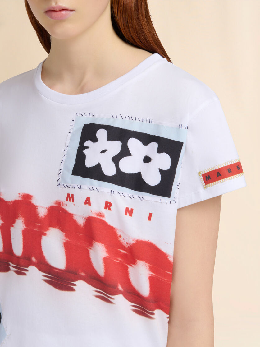 White cotton T-shirt with prints and patches - T-shirts - Image 4