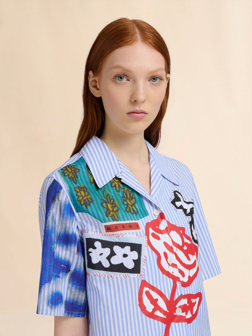 Blue striped poplin bowling shirt - Shirts - Image 4