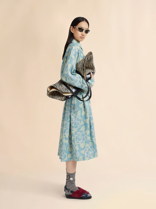 Blue ramie drawstring shirt with Banjo print - Shirts