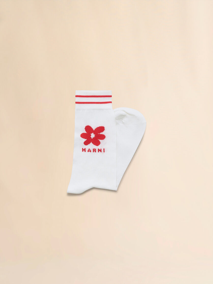 Black cotton socks with light blue jacquard flower detail - Socks - Image 2