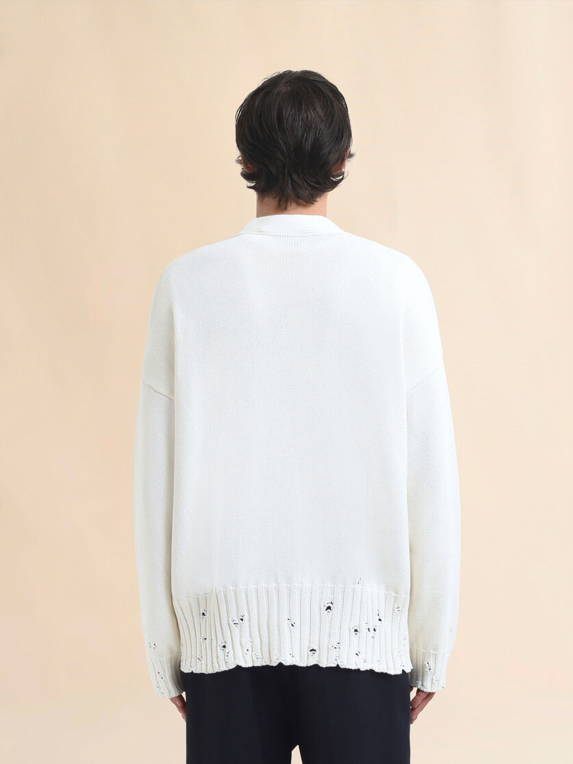 Brown dishevelled cotton cardigan with Marni Mending - Pullovers - Image 3