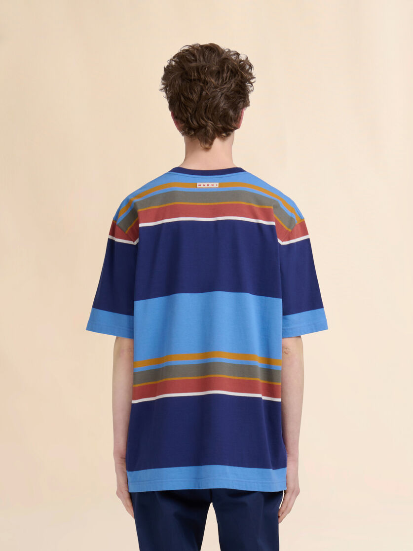 Blue organic cotton T-shirt with colour-block stripes - Shirts - Image 3