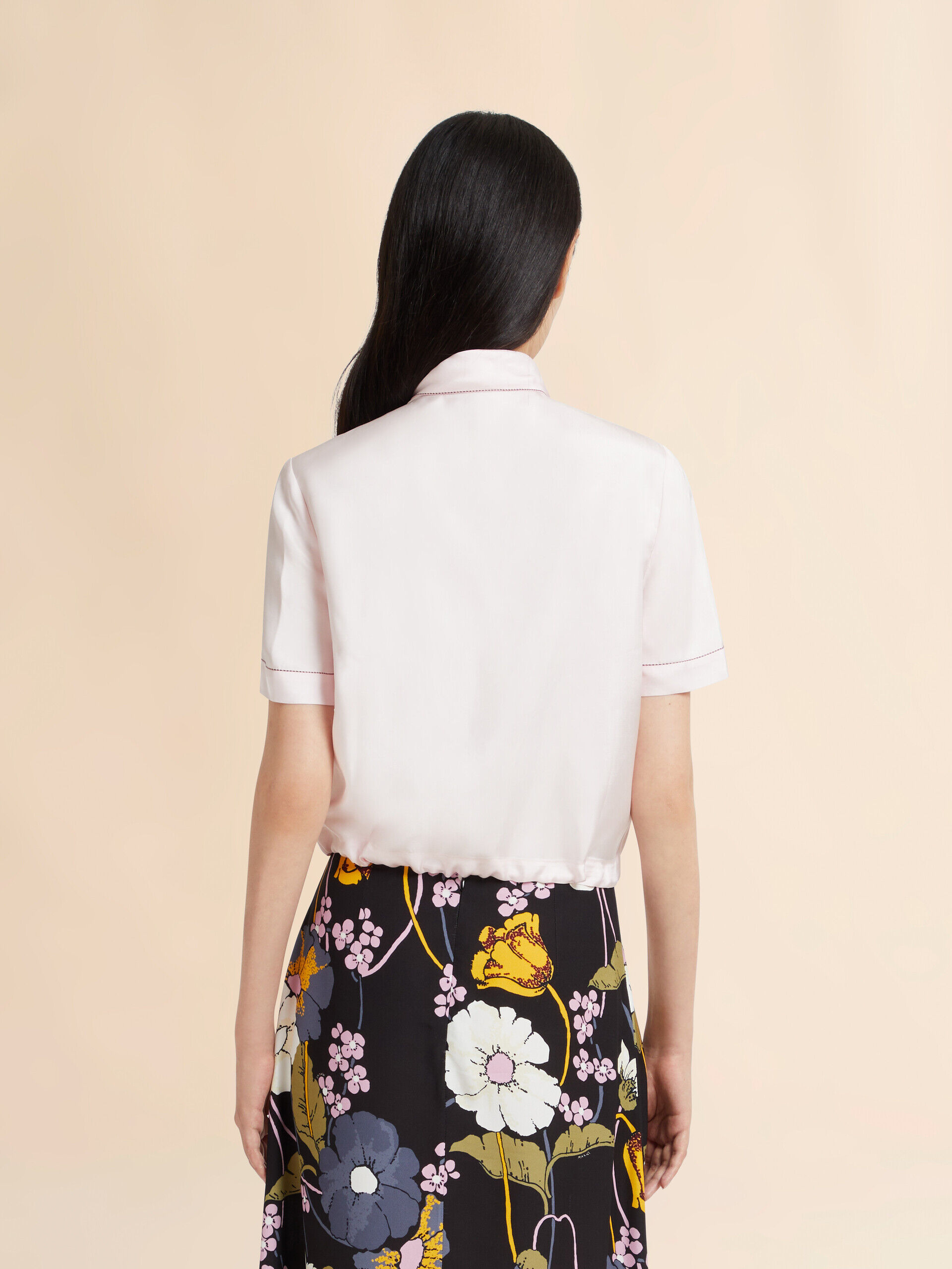 Pink viscose twill top with neck tie | Marni