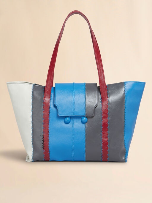 Light blue, grey, and white leather Trunkaroo large Bag - Shopping Bags