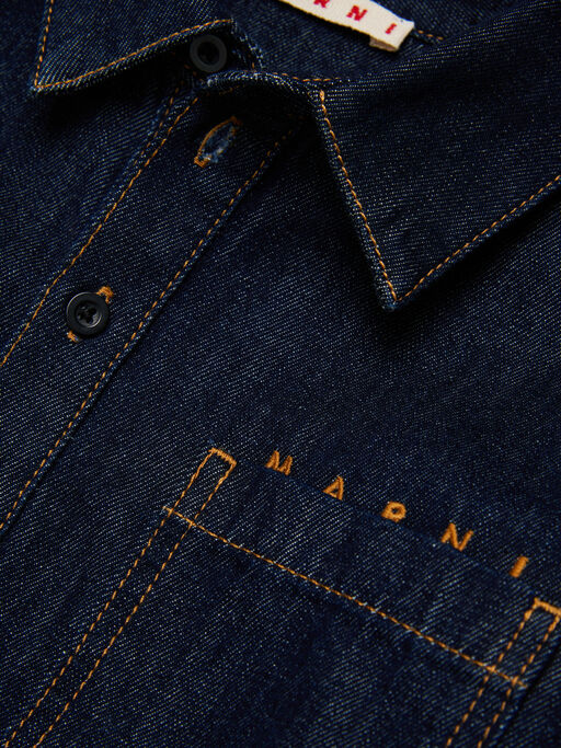 Deep blue denim dress with tobacco stitching - Dresses