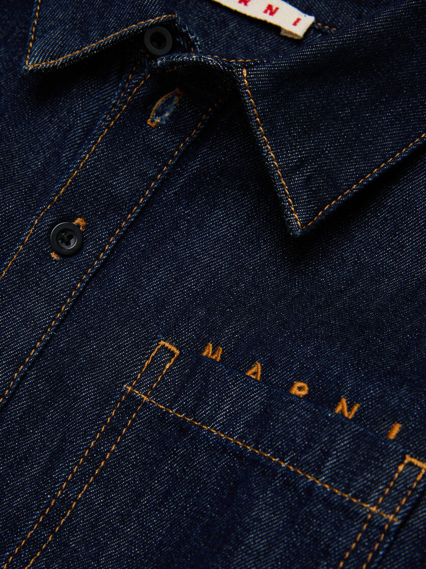 Deep blue denim dress with tobacco stitching, Image 4