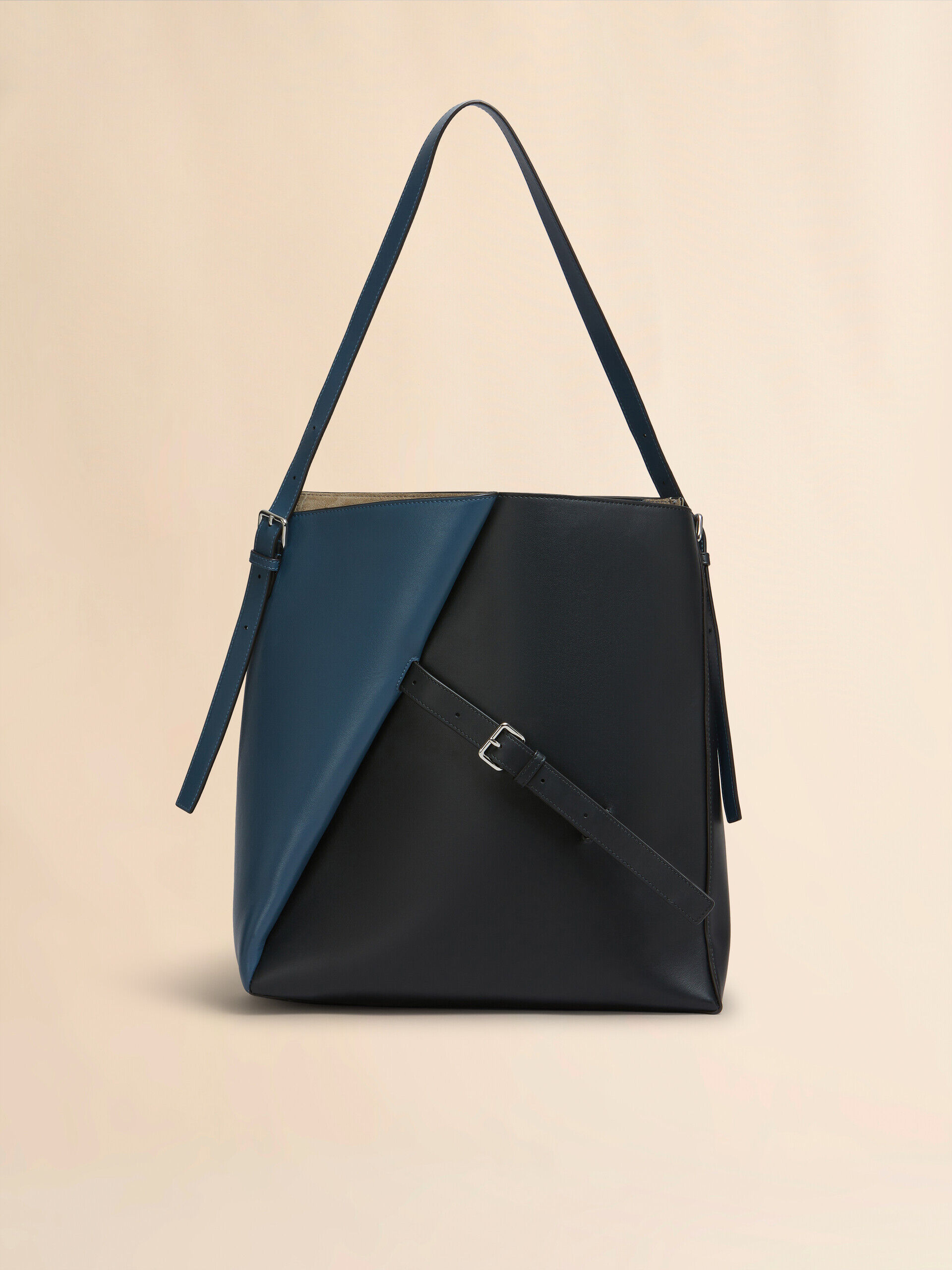 ディープブルー ブラック レザー製 Reverse ホーボーバッグ | Marni