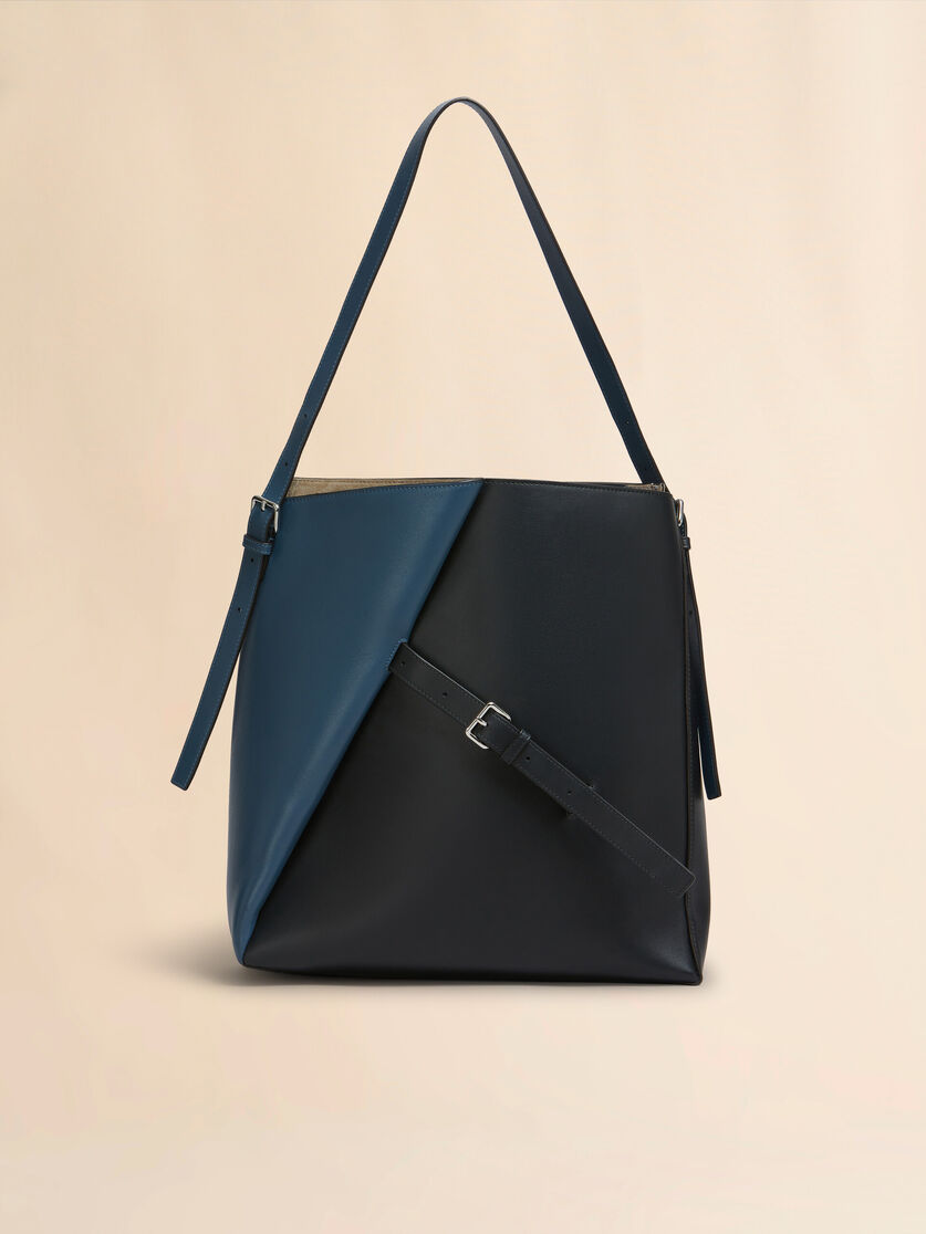 Deep blue and black leather Reverse hobo bag - Shoulder Bags - Image 1