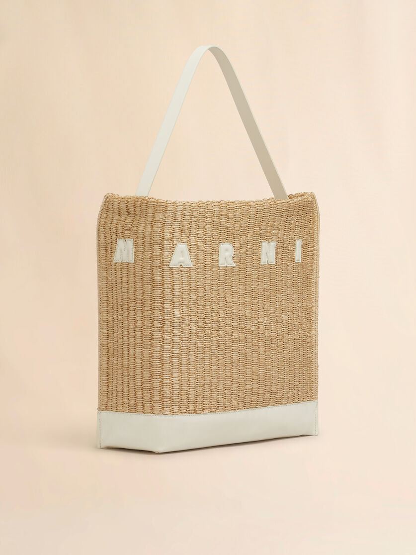Medium natural woven fabric Museo hobo bag with leather patches - Shopping Bags - Image 1