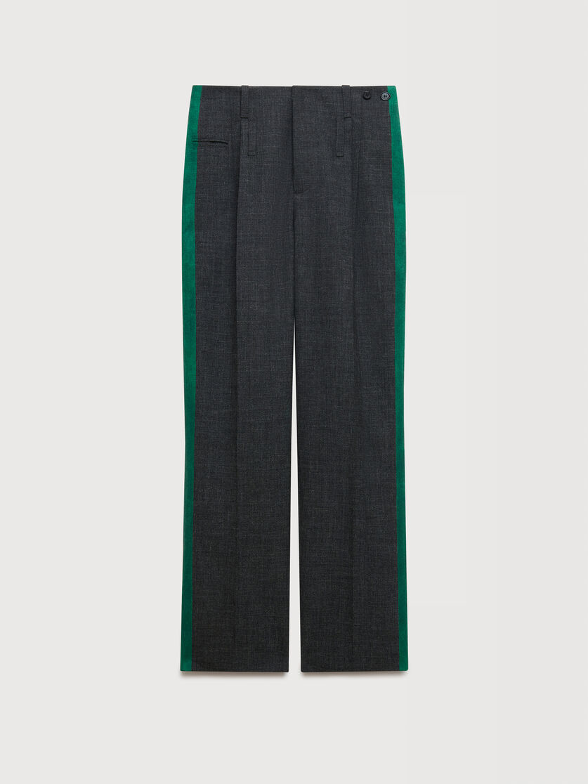 Grey British wool trousers with side stripes, Image 1