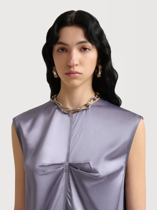 Grey satin sleeveless dress with contrast stitching - Dresses