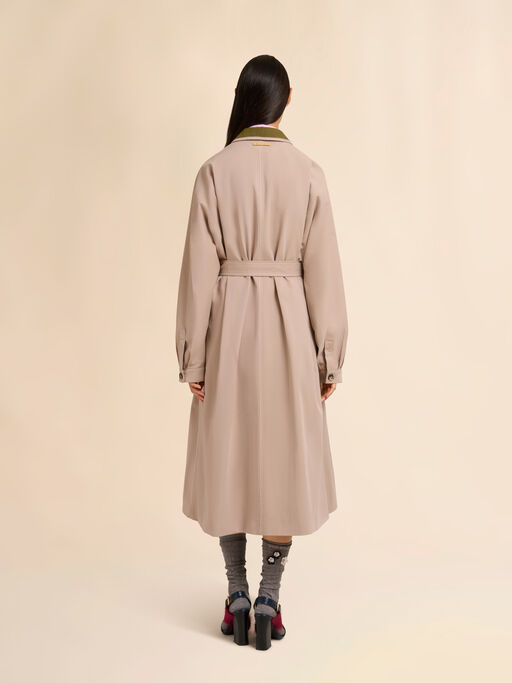 Beige gabardine trench coat with contrast collar - Coats