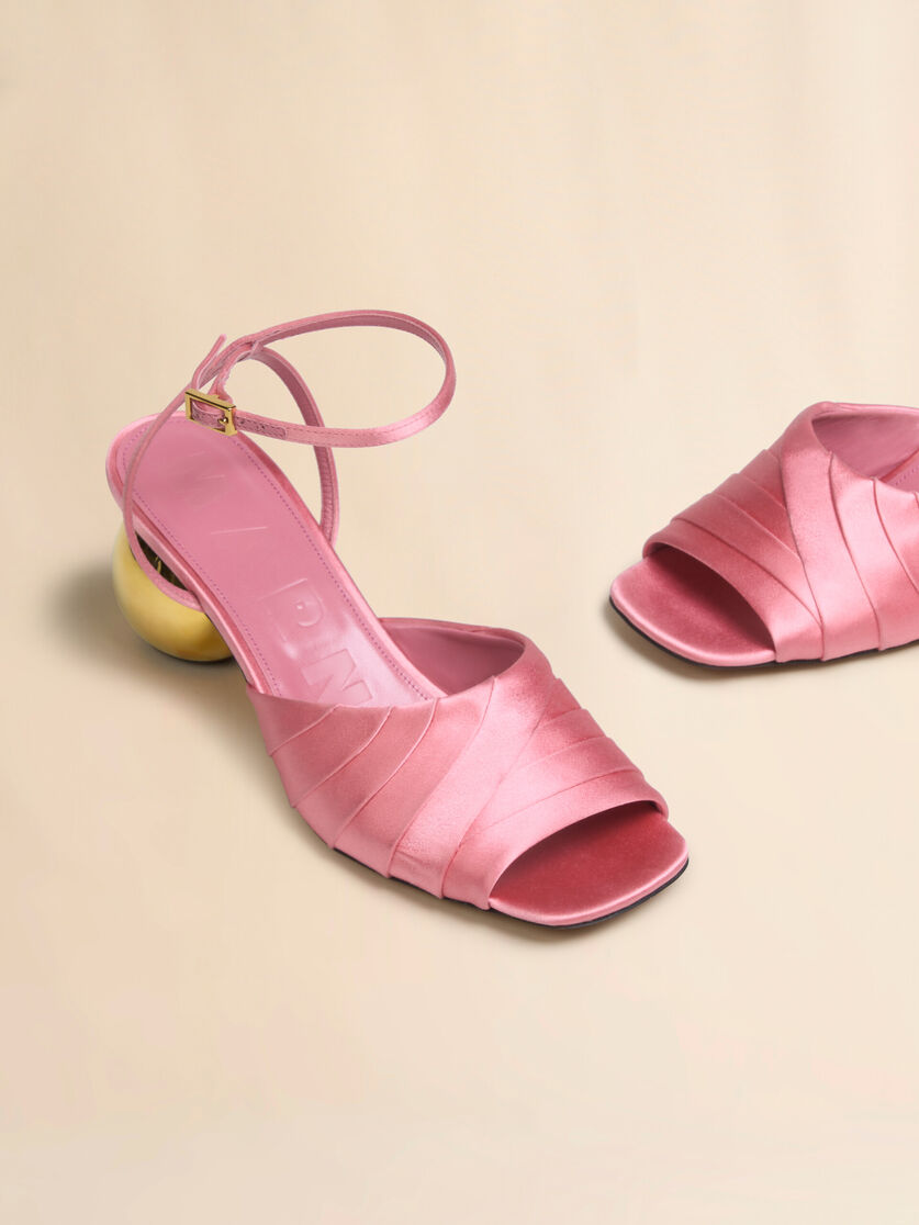 Pink folded satin sandal with spherical heel - Sandals - Image 4