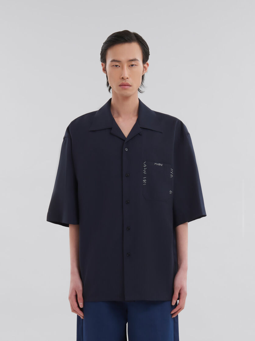 Deep blue tropical wool bowling shirt with Marni mending | Marni