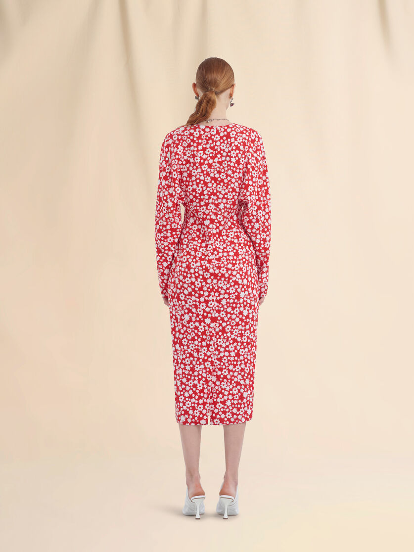 Satin midi dress with red and white Pop Fields motif - Dresses - Image 3